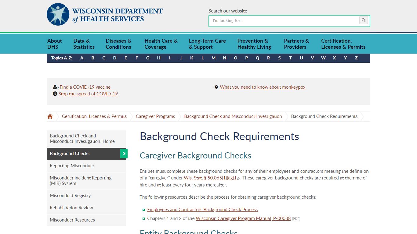 Background Check Requirements | Wisconsin Department of Health Services
