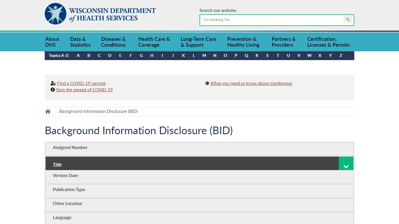 Background Information Disclosure (BID) | Wisconsin Department of ...
