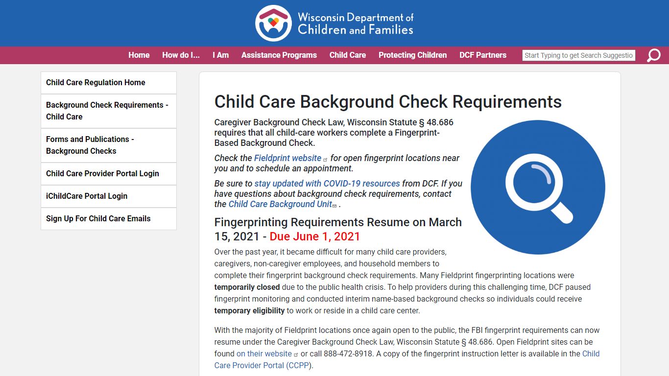 Child Care Background Check Requirements - Wisconsin